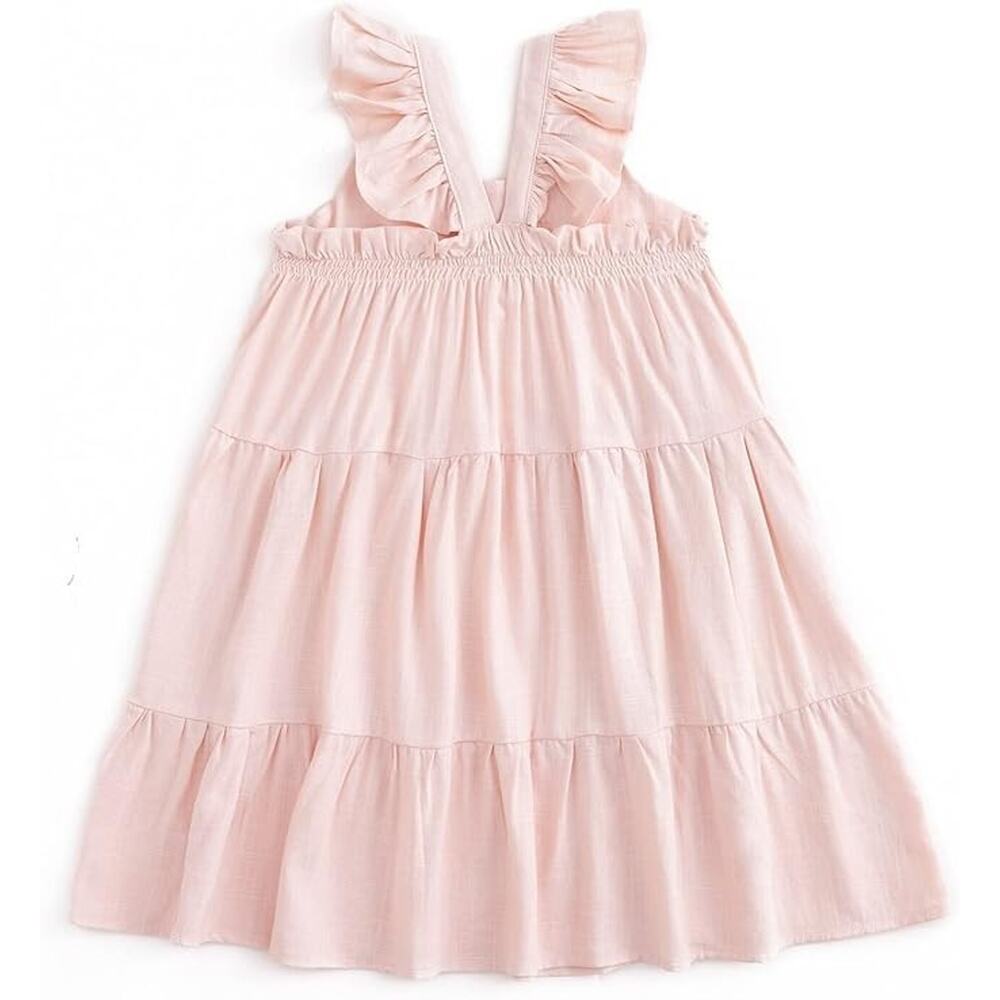 Curipeer Little Girl Cotton Linen Dress with Smocking Casual Dress Sleeveless - Picture 2 of 5